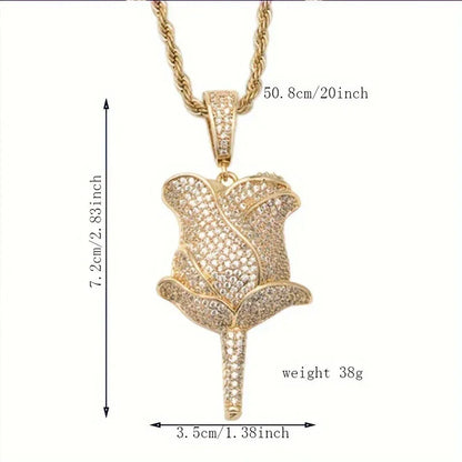 Unisex Iced Out Rose Pendant | Solid Color Real Copper CZ Necklace - CaratixJewelry