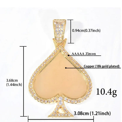 Spade Photo Pendant Necklace | Epoxy CZ Iced Out DIY Custom Hip Hop Jewelry - CaratixJewelry