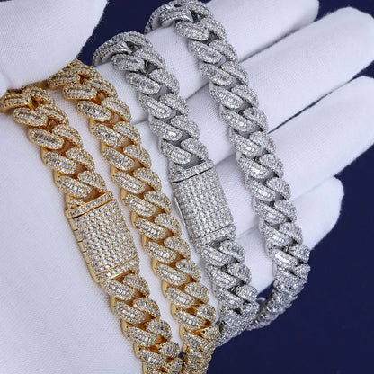 12mm Moissanite Cuban Link Chain for Men – S925 Sterling Silver Luxury Hip Hop Necklace - CaratixJewelry