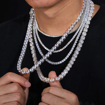Moissanite Tennis Chain with Spring Clasp for Men – S925 Sterling Silver Luxury Hip Hop Necklace - CaratixJewelry