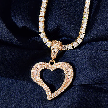 Hollow Heart Pendant Necklace | CZ Hip Hop Minimalist Fashion Jewelry - CaratixJewelry