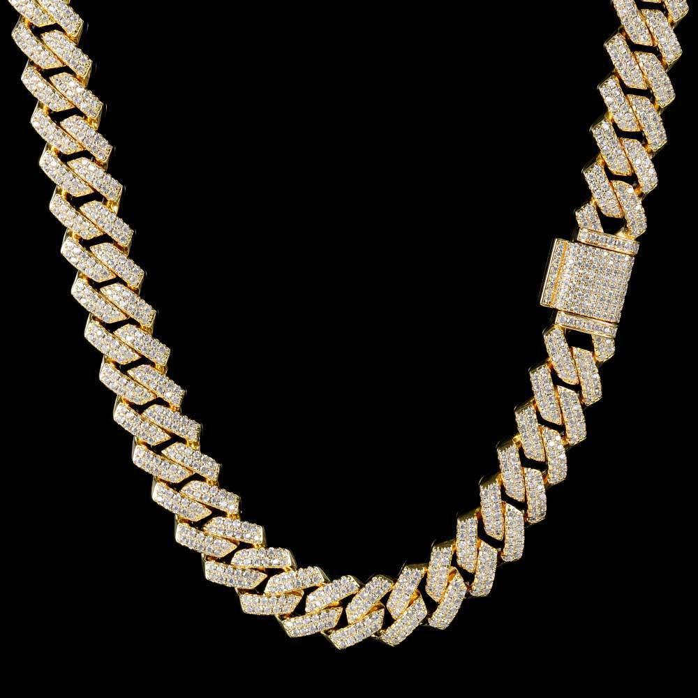 14mm Cuban Chain Necklace with Zircon Stones - CaratixJewelry