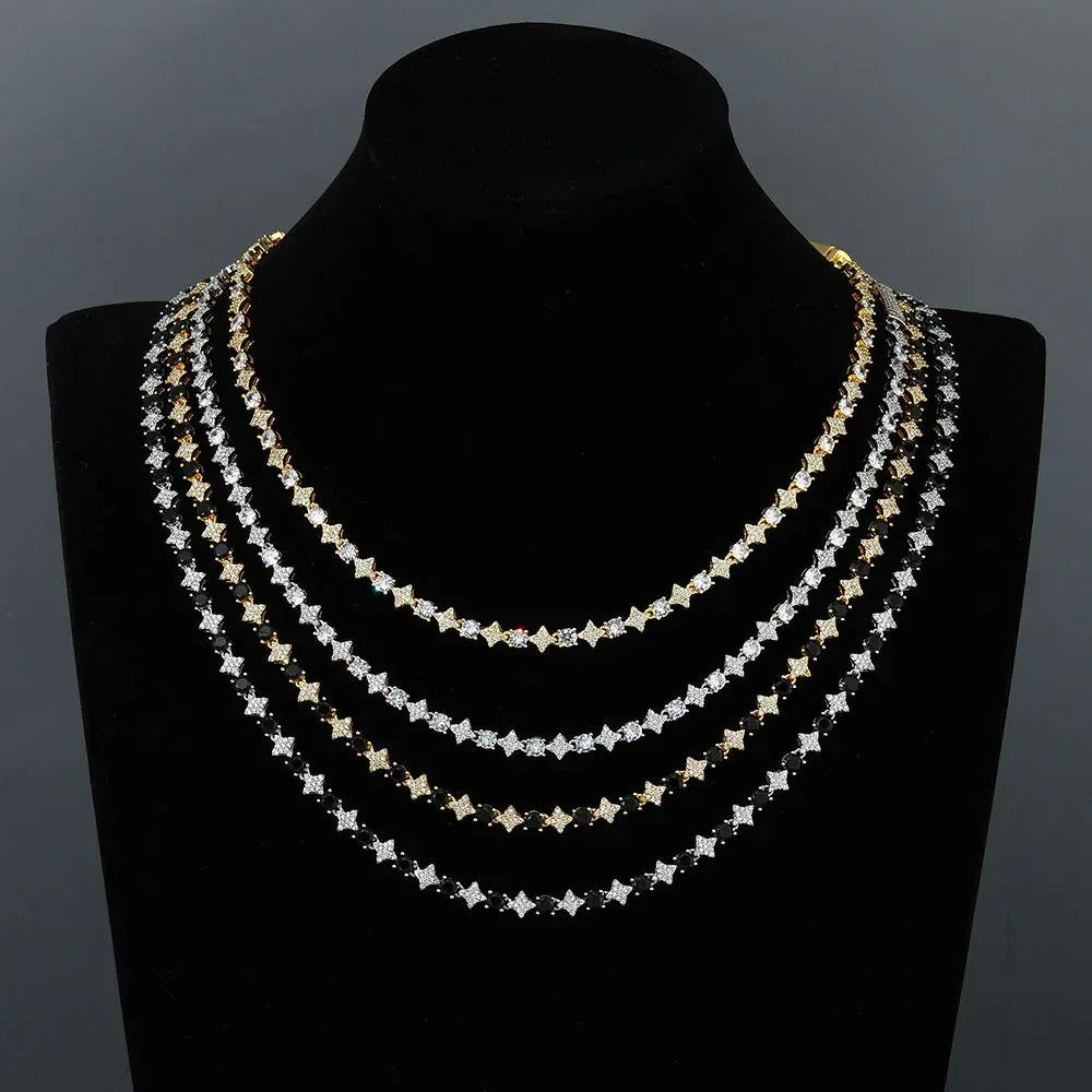 Hip Hop S925 Silver Star CZ Tennis Necklace – Full Bling Custom Design, Unique Silver Jewelry | Caratix Jewelry - CaratixJewelry