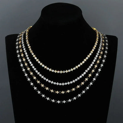 Hip Hop S925 Silver Star CZ Tennis Necklace – Full Bling Custom Design, Unique Silver Jewelry | Caratix Jewelry - CaratixJewelry
