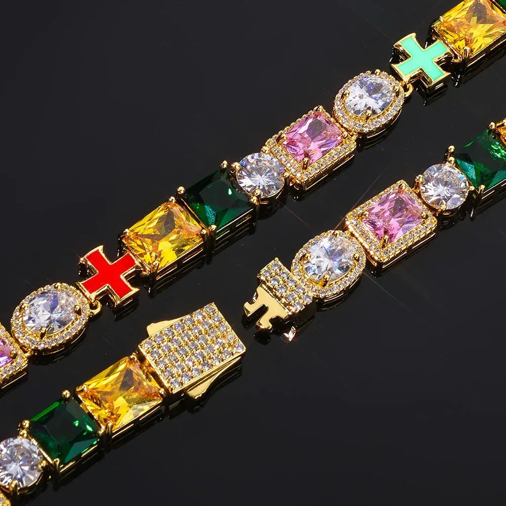 10mm Cross Color Zircon Hip Hop Necklace Rapper Iced Out Chain Style | Caratix Jewelry - CaratixJewelry