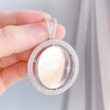 S925 Sterling Silver Rotating Double-Sided Moissanite Photo Pendant | DIY Picture Charm | Caratix
