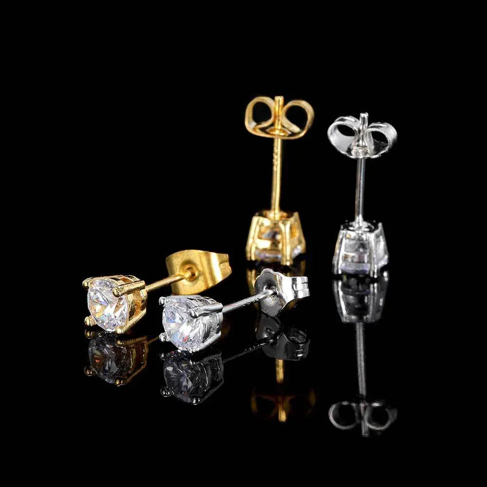 Round Zircon Four-Prong Stud Earrings with S925 Silver Pin | Fashionable Hip Hop Jewelry for Men and Women | Caratix Jewelry - CaratixJewelry