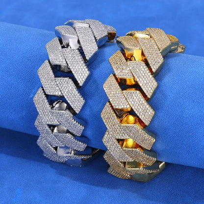 Iced Out Cuban Bracelet Six Row Zircon Cuban Link Gold Chain Style - CaratixJewelry