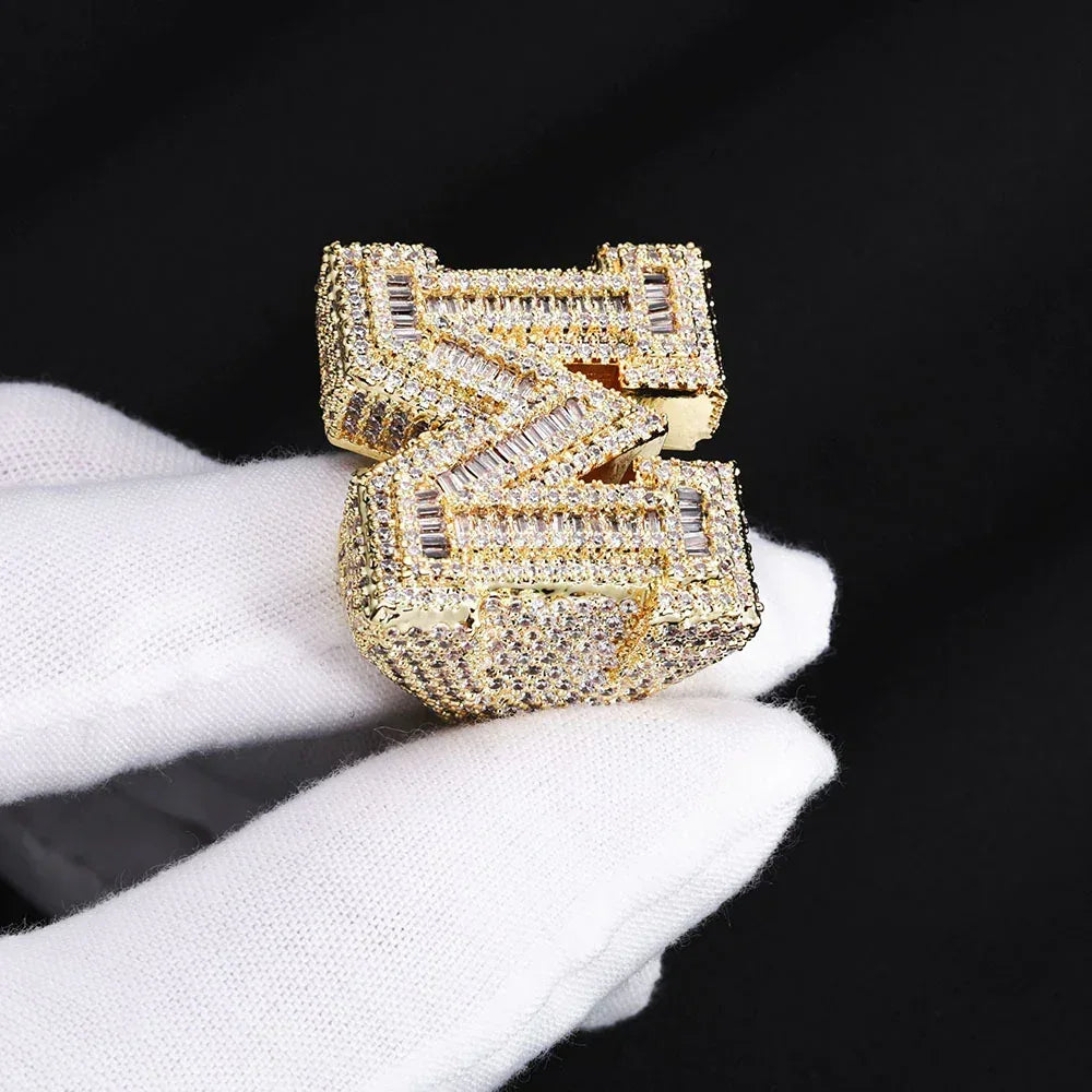 Alphabet Zircon Ring with Full s for Women | High-End Trendy Hip Hop Jewelry | Caratix Jewelry - CaratixJewelry
