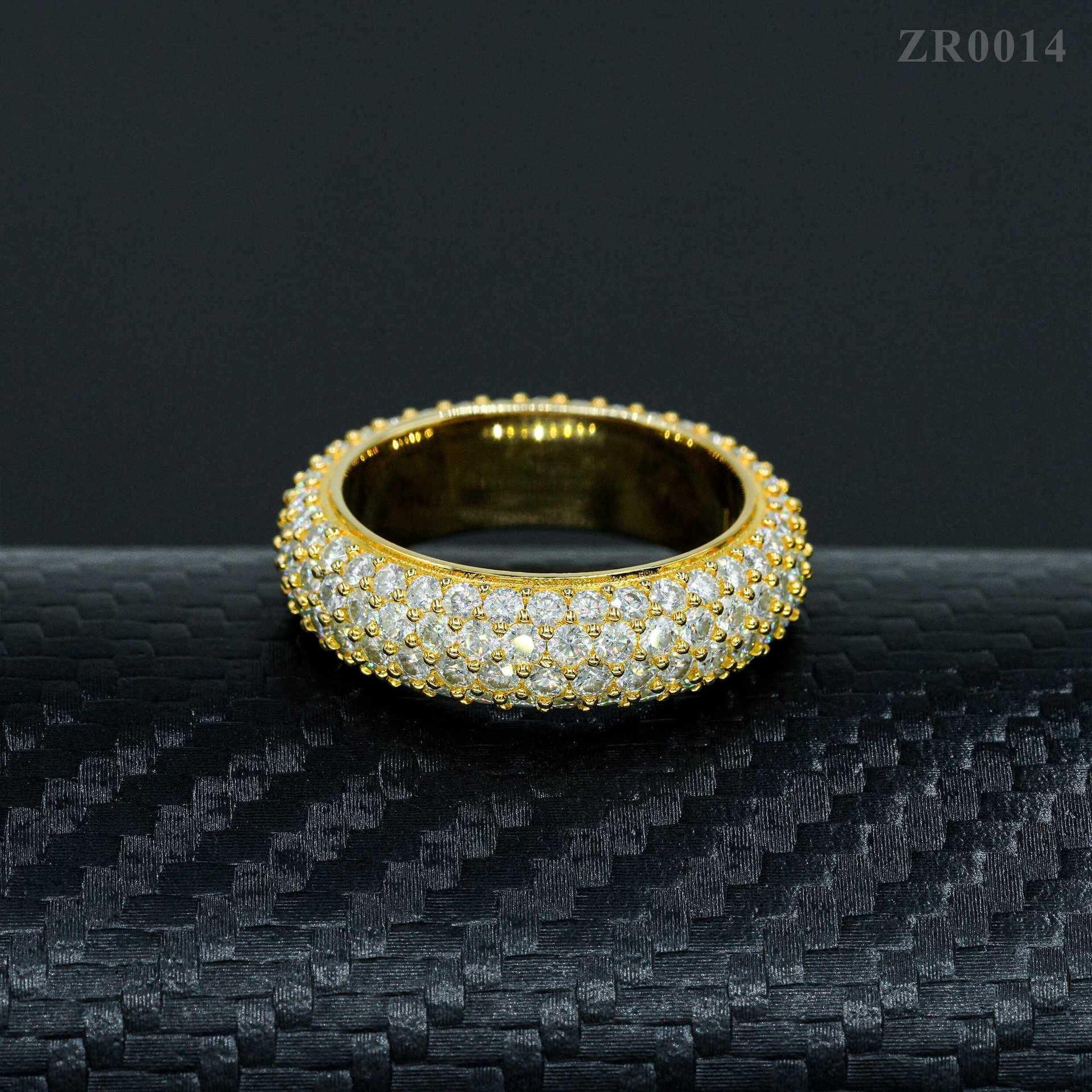 VVS Moissanite 4-Row Iced Out Ring | S925 Silver Unisex Hip Hop Jewelry - CaratixJewelry