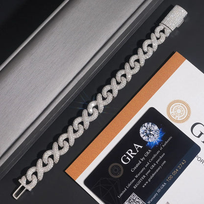 13mm Figure-Eight Cuban Link Bracelet S925 Silver | Moissanite Hip Hop Jewelry - CaratixJewelry