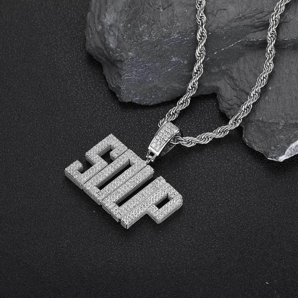 Custom Letter Pendant Necklace with Copper Frame and Zircon Stones for Men | Caratix Jewelry - CaratixJewelry