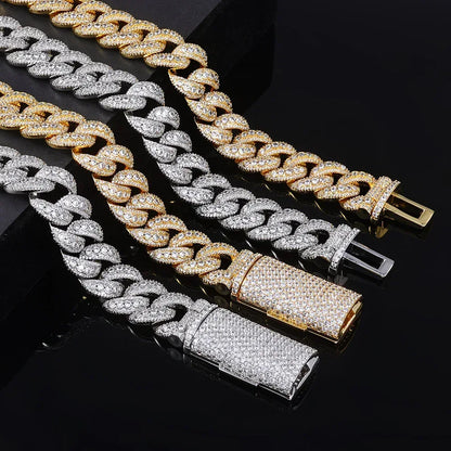 18mm Flip Clasp Full Cuban Link Necklace Hip Hop Bling Jewelry for Men | Caratix Jewelry - CaratixJewelry