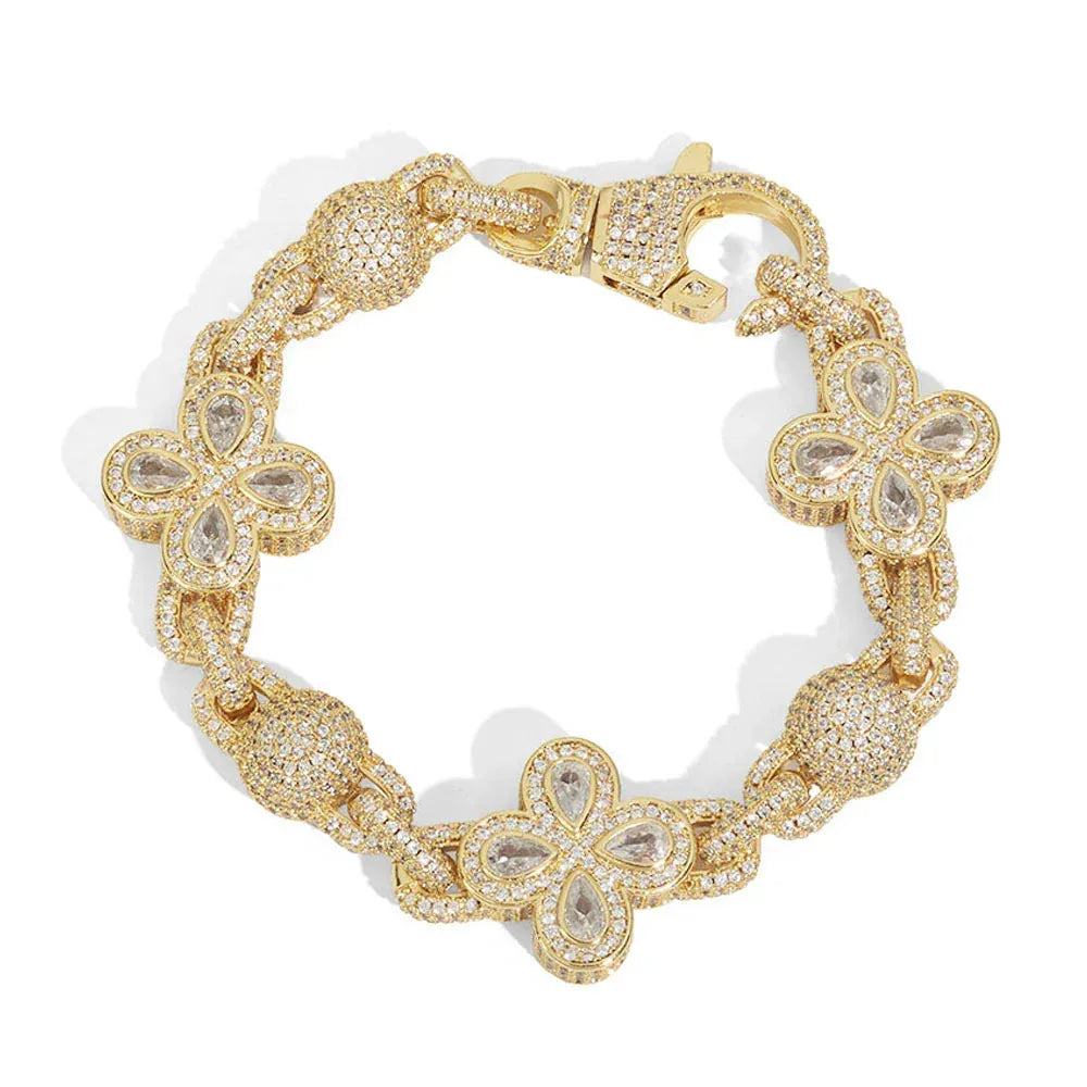 Multi-Color Clover Bubble Bracelet | Full Zircon Clasp 3D Ball Handpiece | Custom Rapper Chain Style | Caratix - CaratixJewelry