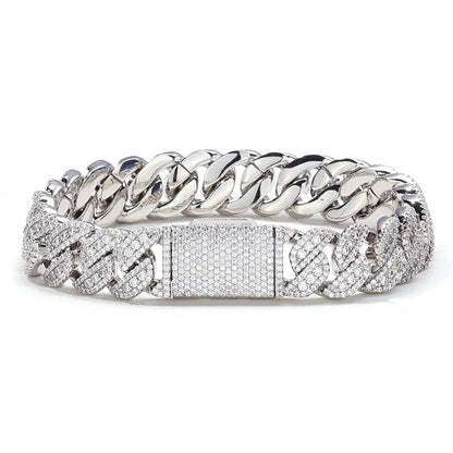 14mm Iced-Out Cuban Link Bracelet with Zircon and Flip Clasp - CaratixJewelry