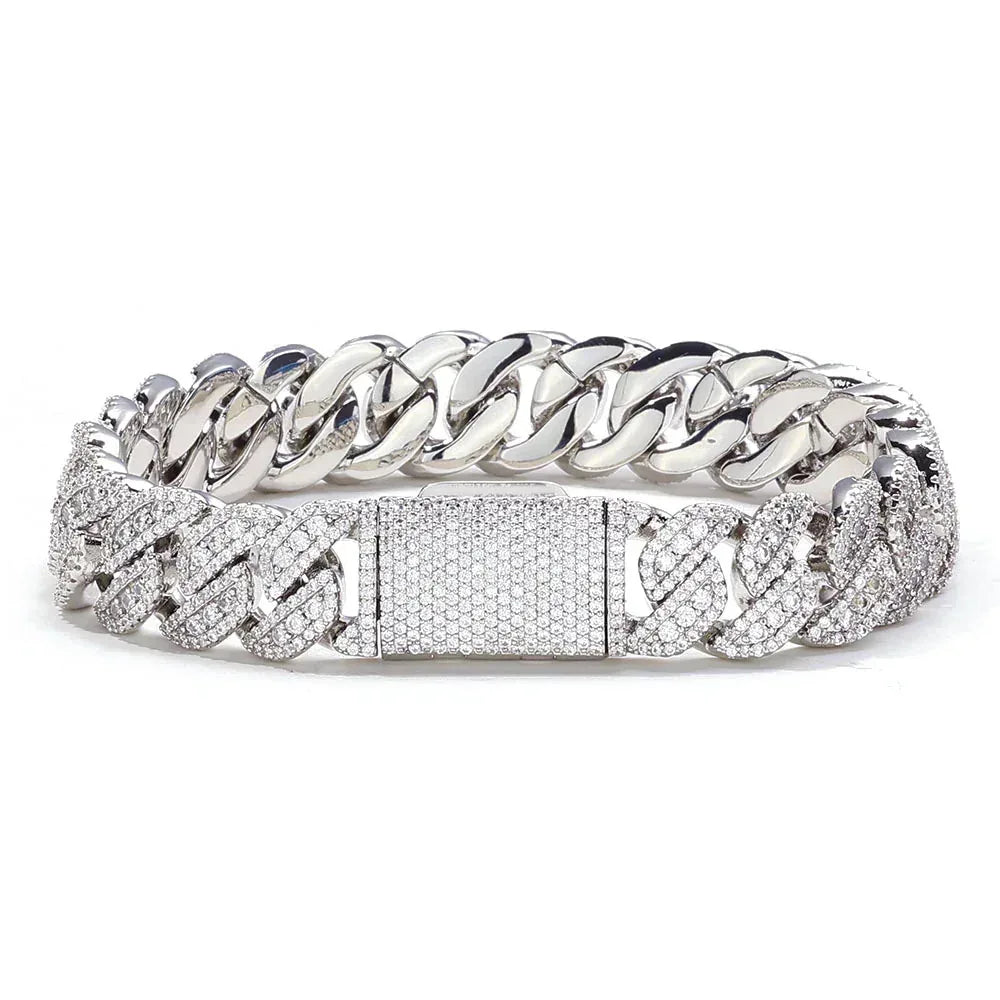 14mm Box Clasp Iced Out Cuban Bracelet Rapper Style | Caratix Jewelry - CaratixJewelry