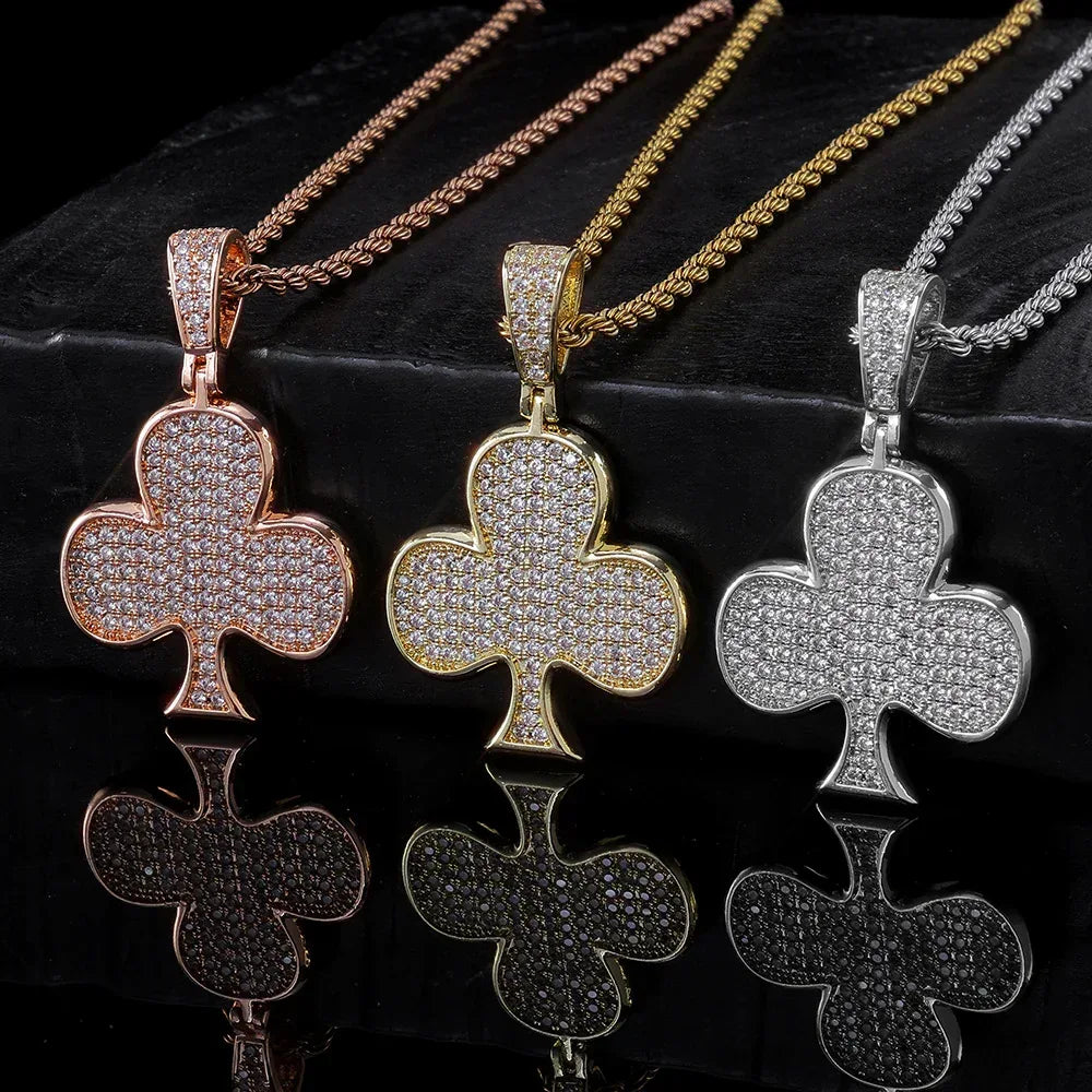 Iced Out Plum Blossom Pendant Necklace Zircon Gold Chain Rapper Style | Caratix Jewelry - CaratixJewelry
