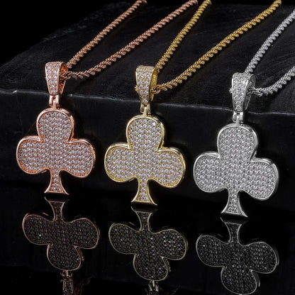 Iced Out Plum Blossom Pendant Necklace Zircon Gold Chain Rapper Style | Caratix Jewelry - CaratixJewelry