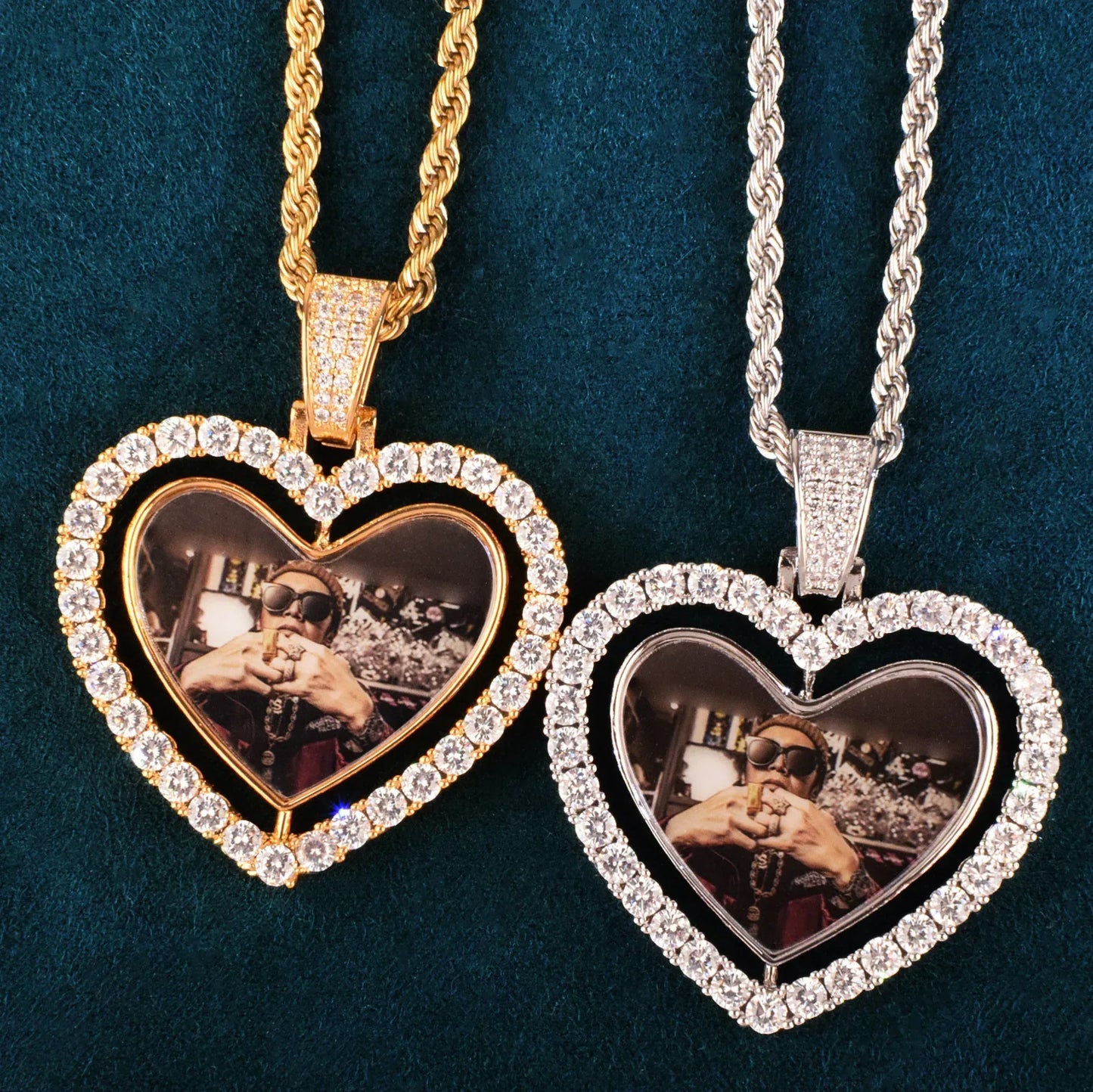 Spinning Heart Photo Pendant | DIY Custom Picture Hip Hop Unisex Necklace - CaratixJewelry