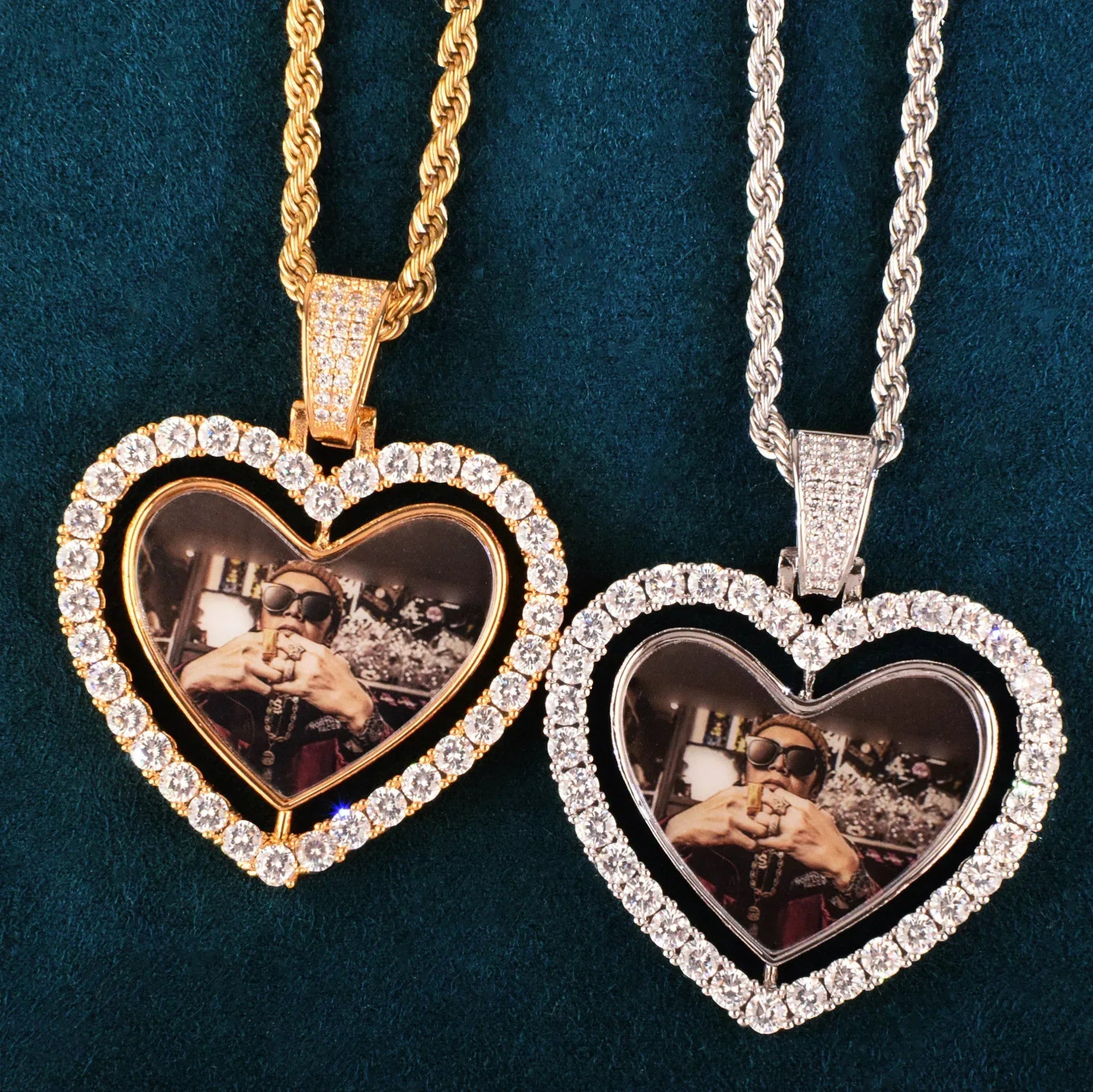 Spinning Heart Photo Pendant | DIY Custom Picture Hip Hop Unisex Necklace - CaratixJewelry