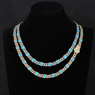 Blue Gemstone Moissanite Cuban Link Chain – Custom S925 Sterling Silver Iced-Out Hip Hop Men’s Trendy Streetwear Necklace - CaratixJewelry