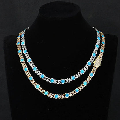 Blue Gemstone Moissanite Cuban Link Chain – Custom S925 Sterling Silver Iced-Out Hip Hop Men’s Trendy Streetwear Necklace - CaratixJewelry