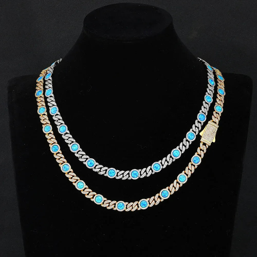 Custom 8mm Blue Gemstone Cuban Link Chain Hip Hop Jewelry | Caratix - CaratixJewelry