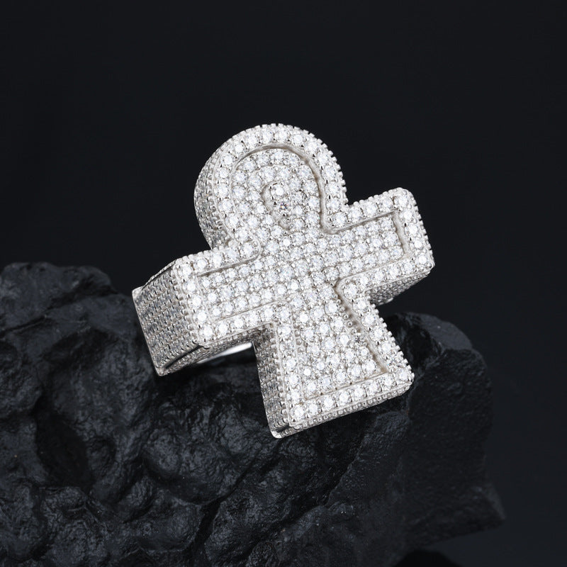 Iced Out Moissanite Ankh Cross Ring S925 Hip Hop | Caratix