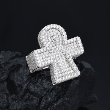 Iced Out Moissanite Ankh Cross Ring S925 Hip Hop | Caratix