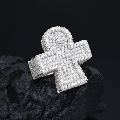 Iced Out Moissanite Ankh Cross Ring S925 Hip Hop | Caratix
