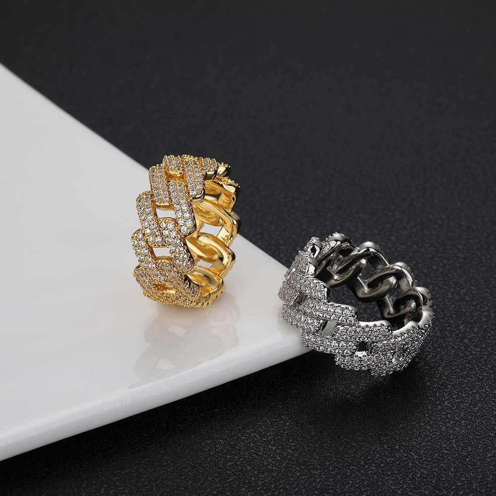 11mm -Shaped Cuban Zircon Ring with Copper Setting for Men | Trendy Hip Hop Jewelry | Caratix Jewelry - CaratixJewelry