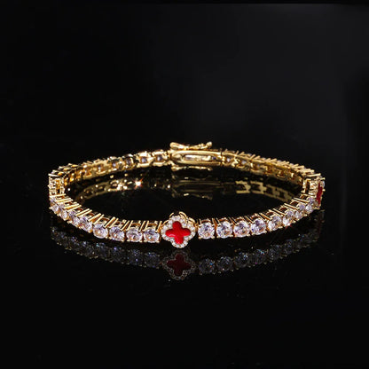 Custom S925 Silver Enamel Clover Bracelet | Chic Gold Chain Rapper Style Accents | Caratix - CaratixJewelry