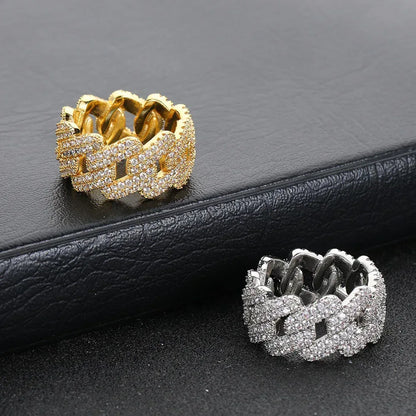 11mm -Shaped Cuban Zircon Ring with Copper Setting for Men | Trendy Hip Hop Jewelry | Caratix Jewelry - CaratixJewelry