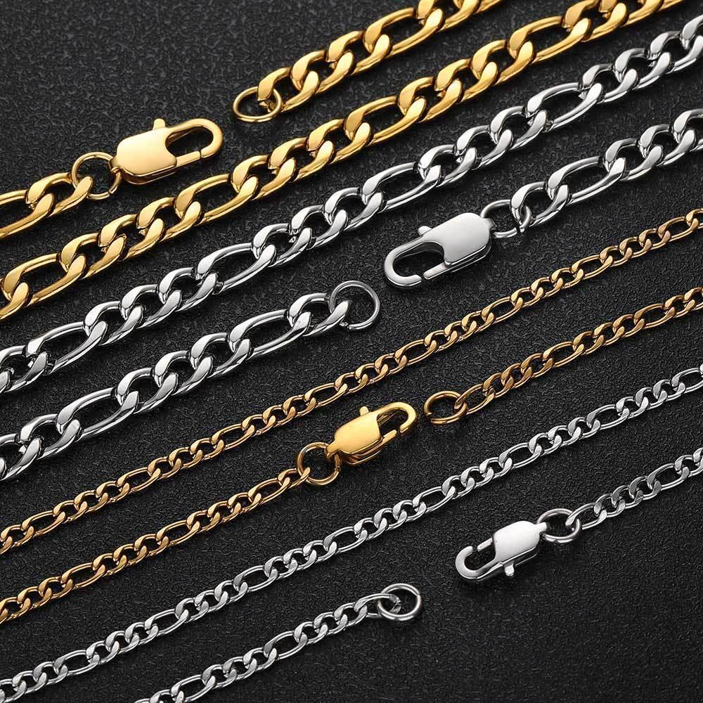 Stainless Steel Figaro Chain Necklace with Box Clasp 18K Gold Plated for Men | Caratix Jewelry - CaratixJewelry