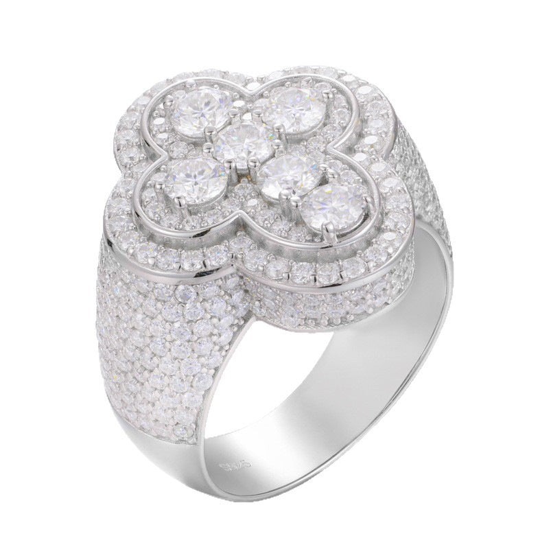 Men's S925 Sterling Silver Moissanite Cross Ring – Luxury Iced-Out Hip-Hop Statement Band