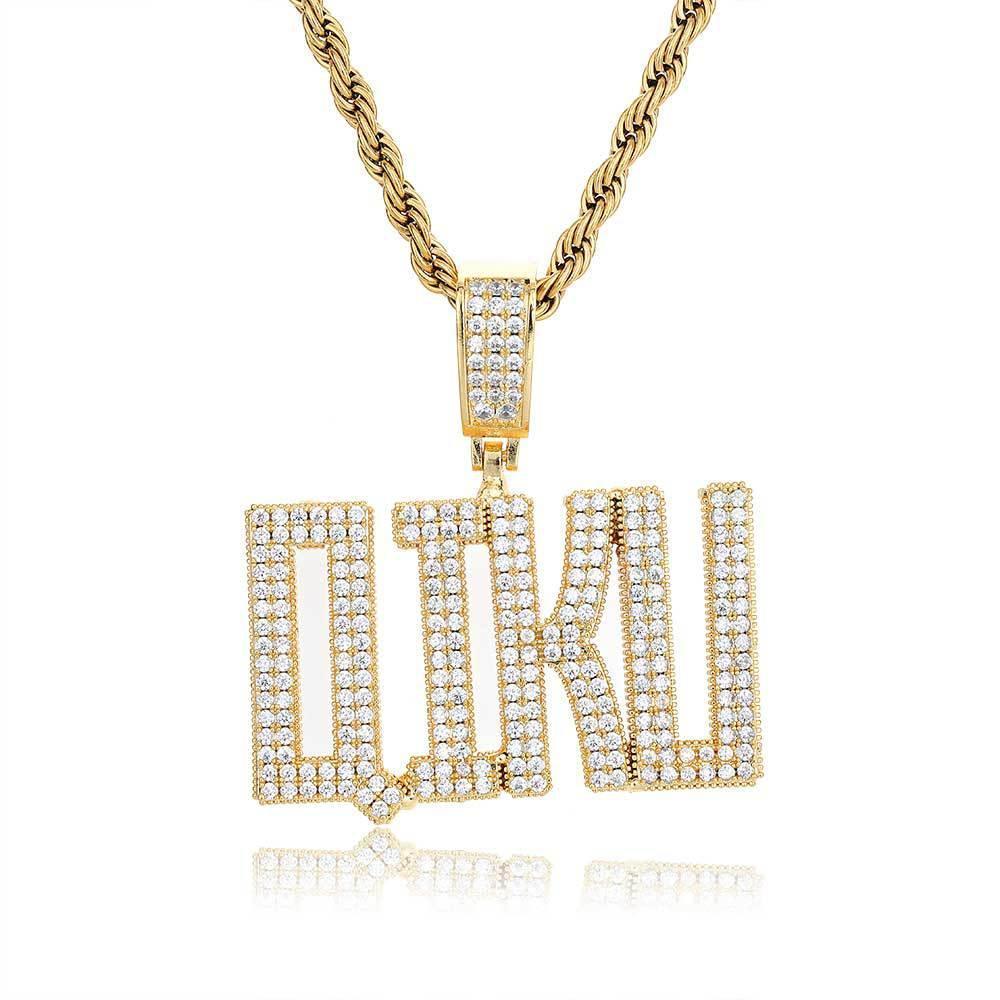 Custom Letter Pendant Necklace with Copper Frame and Zircon Stones for Men | Caratix Jewelry - CaratixJewelry