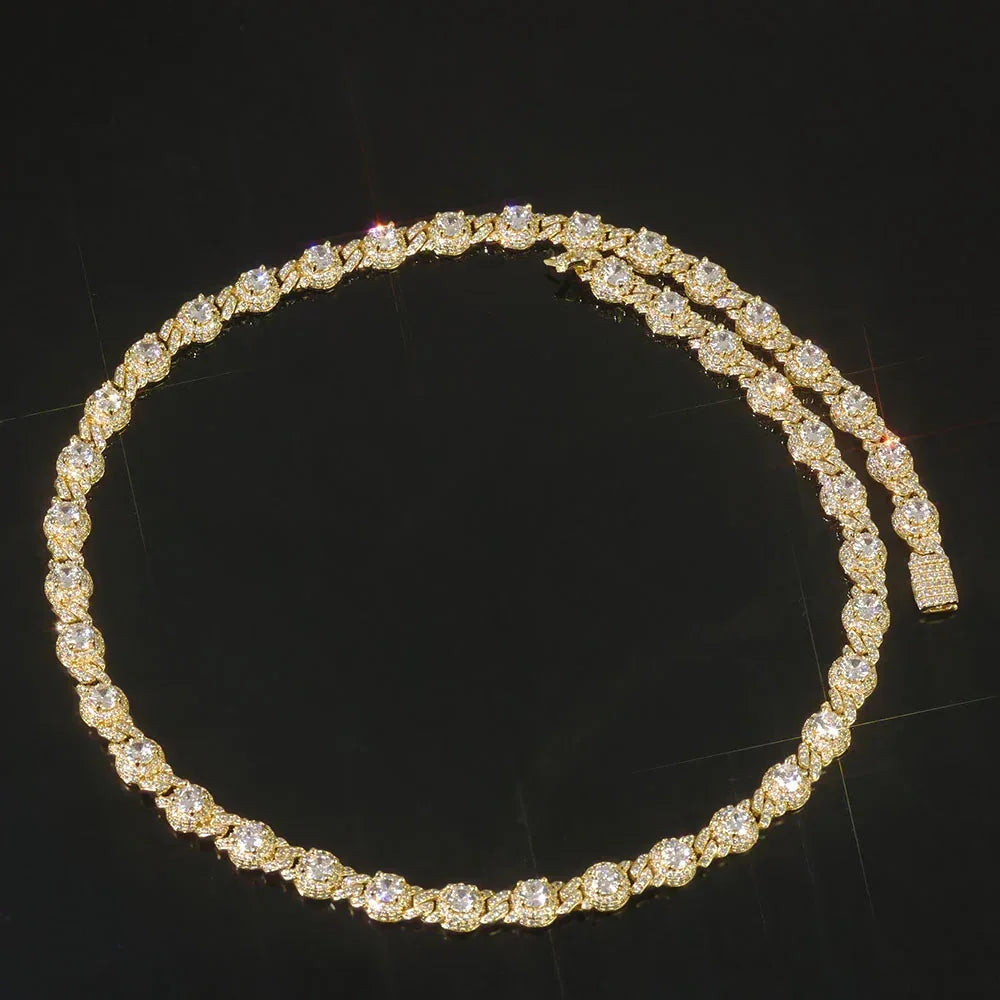7.5mm Iced Out Bead Cuban Chain Necklace Zircon - CaratixJewelry