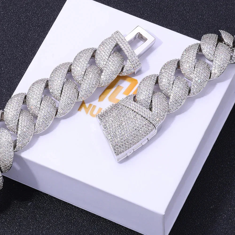 24mm Bubble Cuban Link Moissanite Chain for Men – S925 Sterling Silver Luxury Hip Hop Necklace - CaratixJewelry