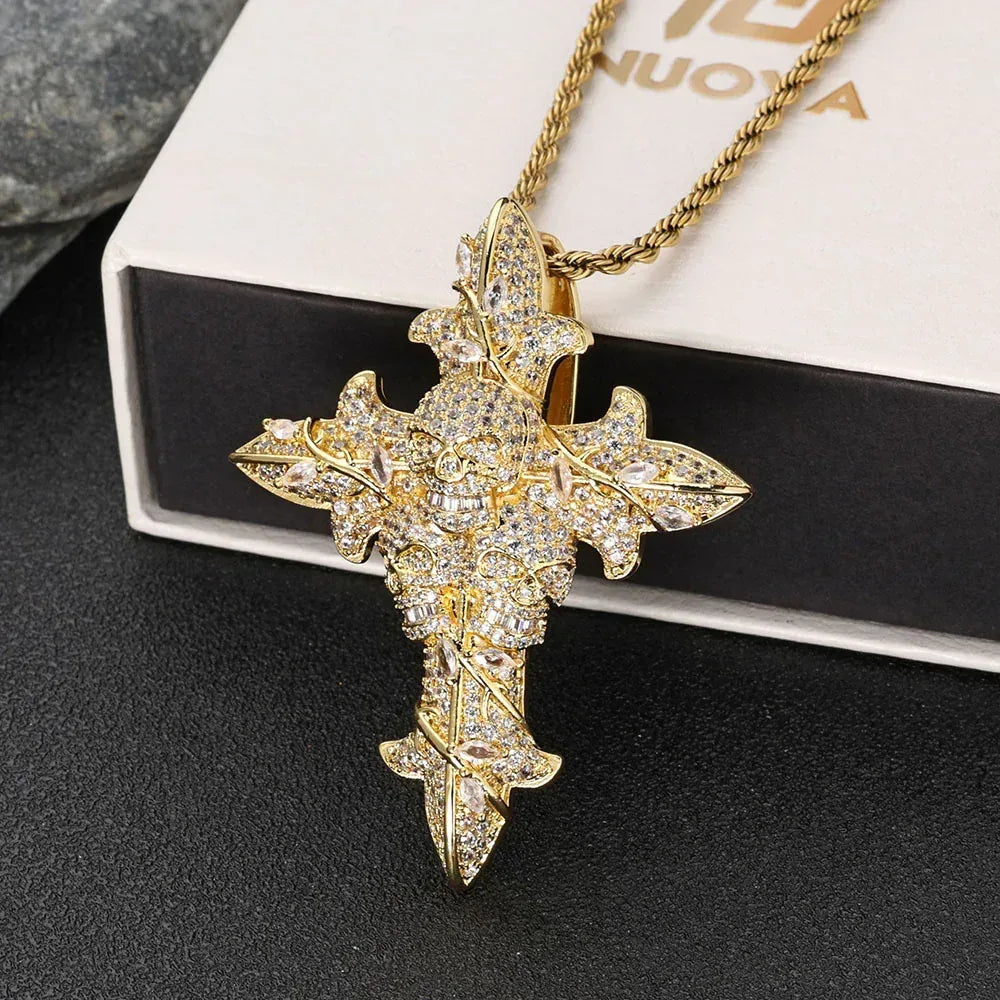Custom Skull Cross Pendant Necklace Moissanite Hip Hop Jewelry | Caratix Jewelry - CaratixJewelry
