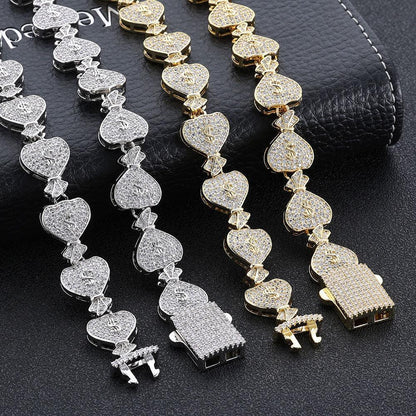 15mm Money Bag Cuban Bracelet Zircon Rapper Chain - CaratixJewelry
