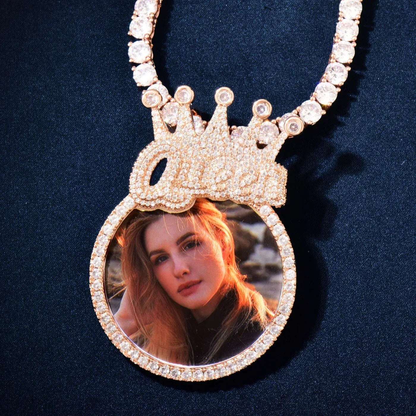 Crown Round Photo Pendant | Iced Out CZ DIY Custom Picture Hip Hop Necklace - CaratixJewelry