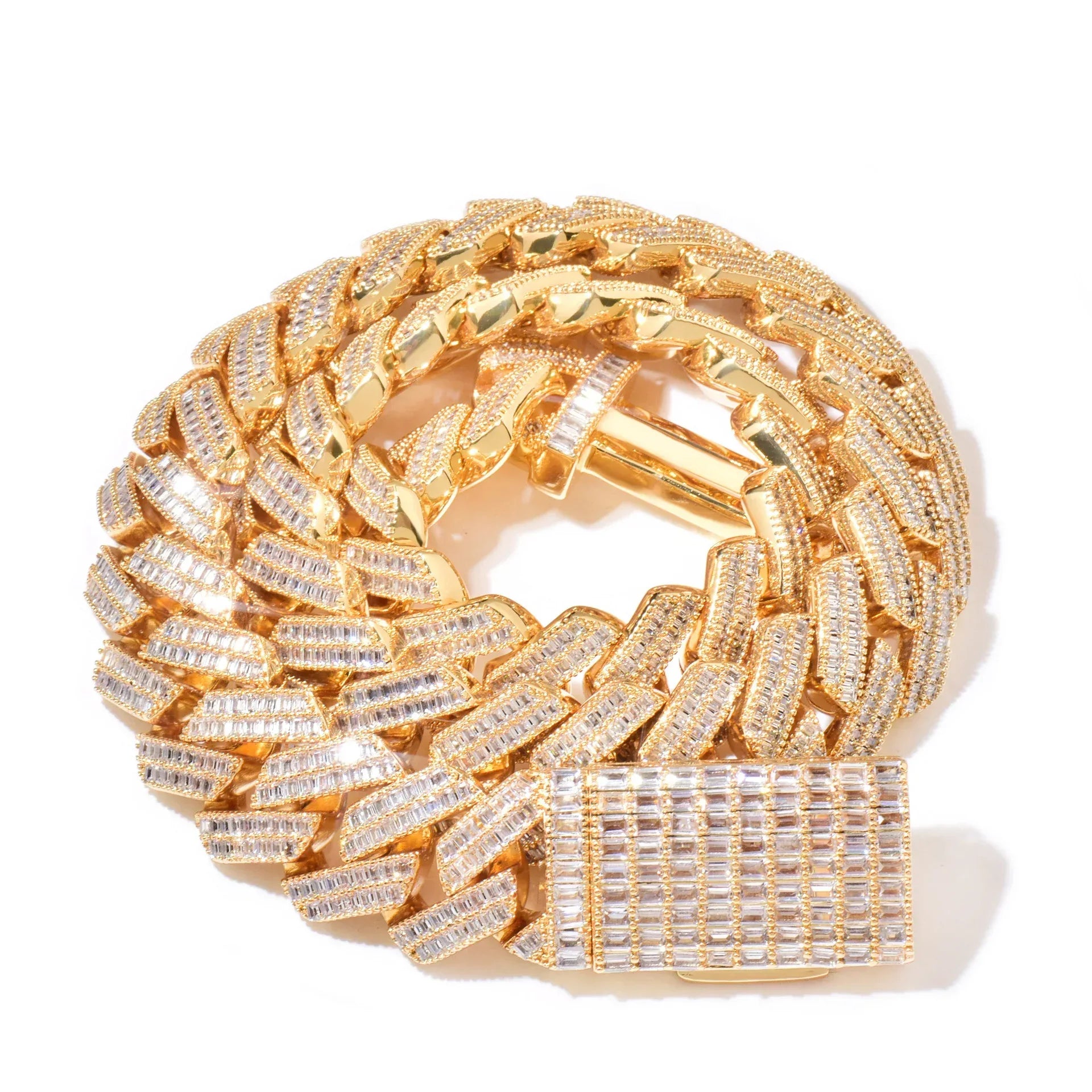 Double Row Step Cut Zircon Cuban Chain Necklace Gold Finish | Hip Hop Jewelry | Caratix Jewelry - CaratixJewelry