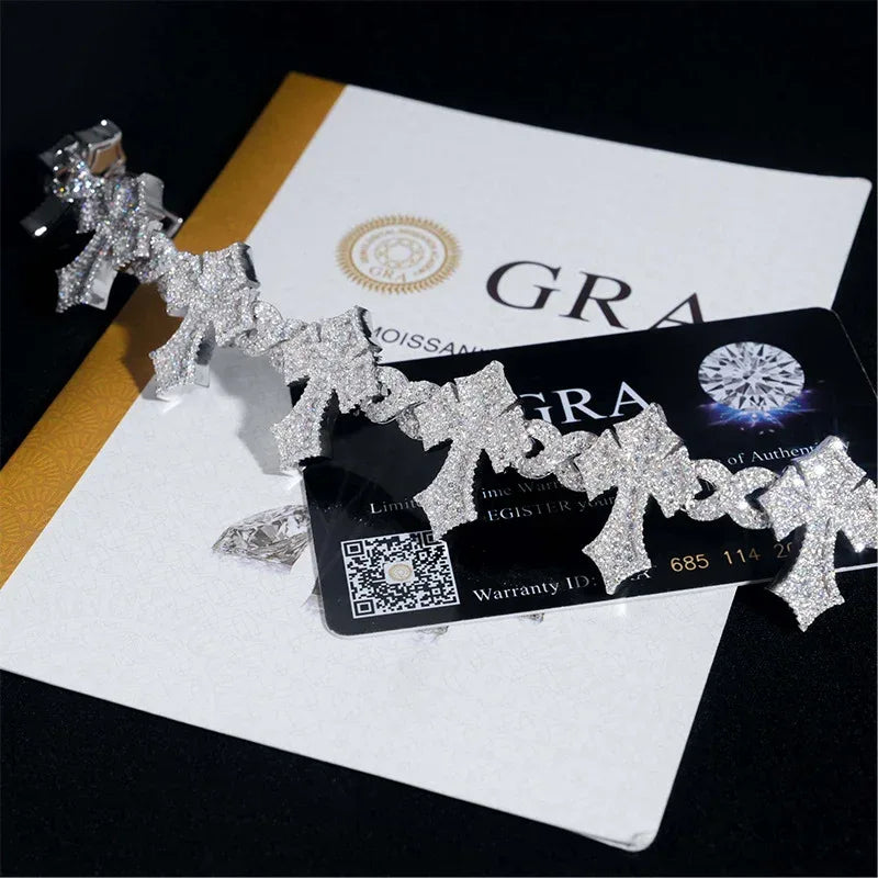 8–26mm VVS Moissanite Cross Bracelet – S925 Sterling Silver Iced-Out Unisex Hip Hop Streetwear Jewelry - CaratixJewelry