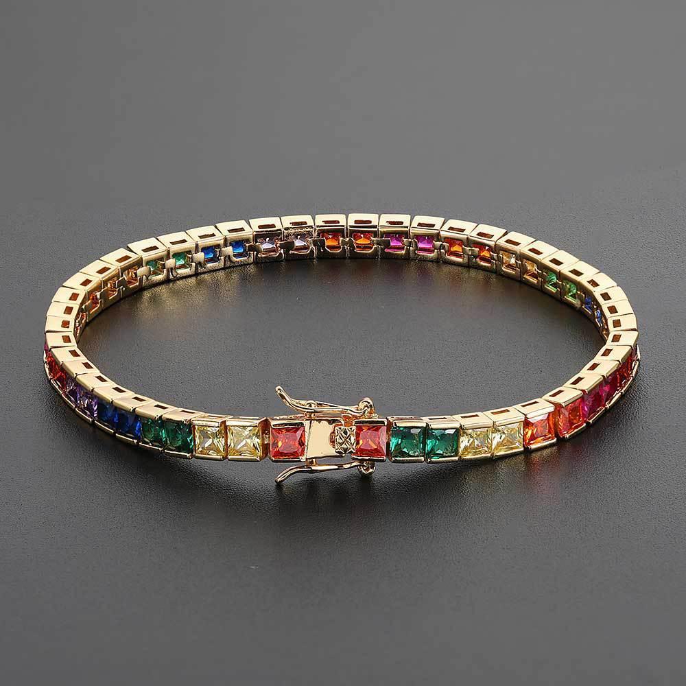 4mm Colorful Tennis Chain Bracelet with Square Zircon for Men | Caratix Jewelry - CaratixJewelry