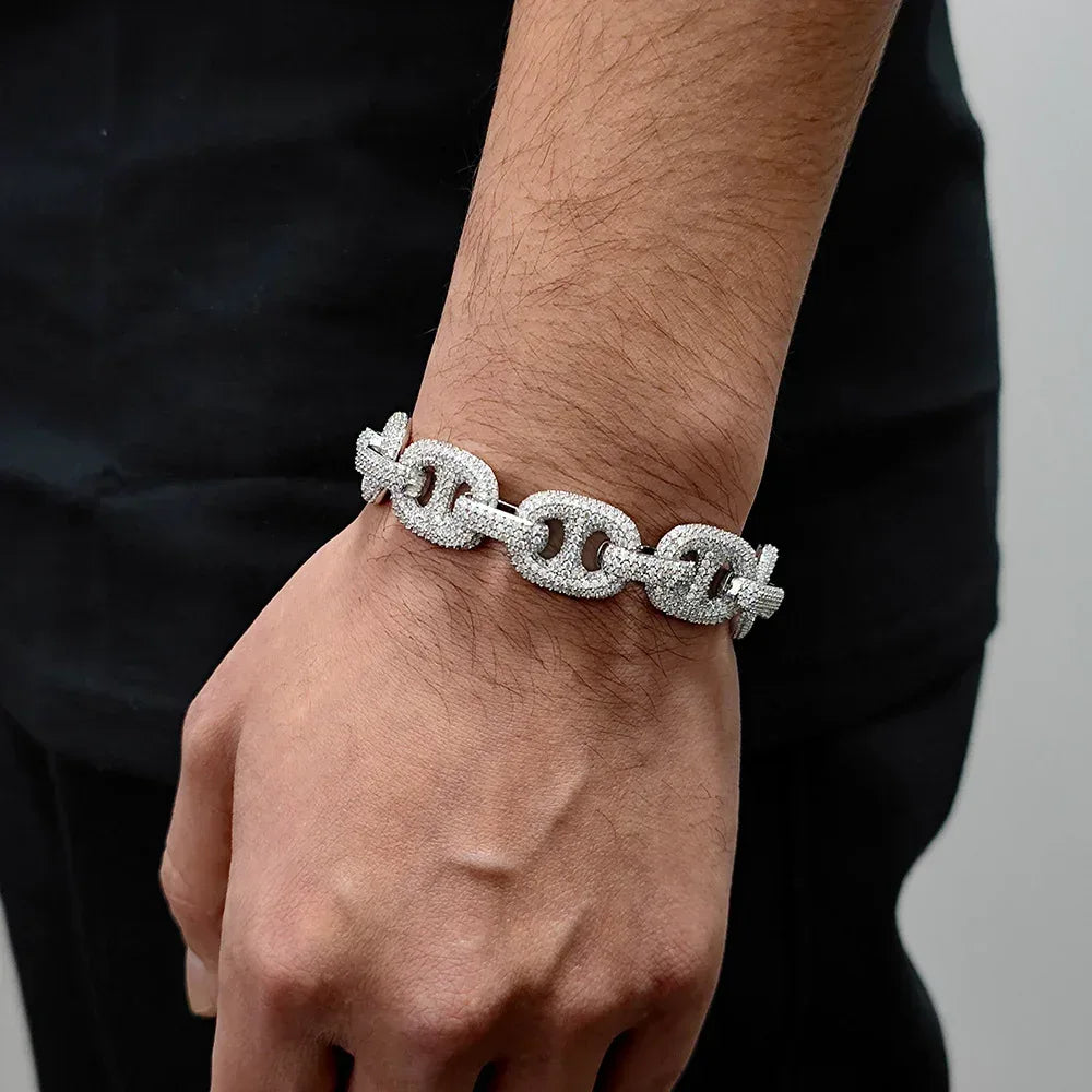 16mm Pig Nose Bubble Cuban Chain Bracelet - CaratixJewelry