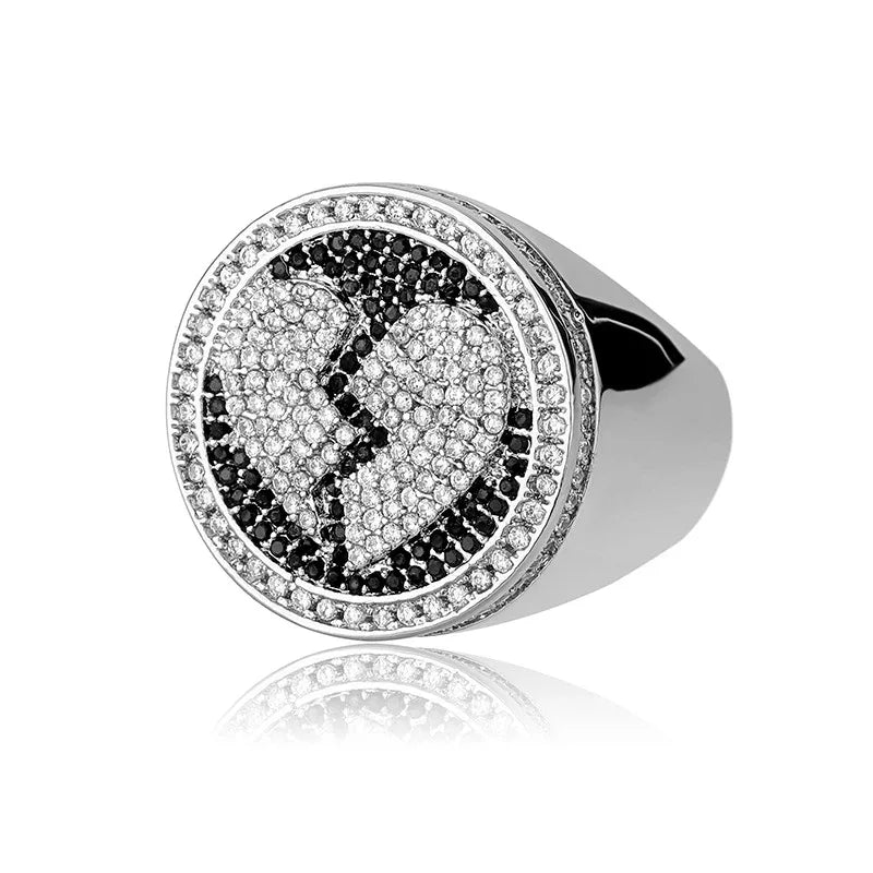 Broken Heart Hip Hop Ring | Black & Silver Two-Tone Band | Caratix