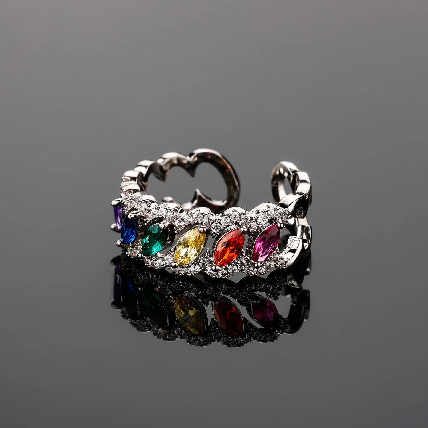 Vintage Marquise Cut Colorful Ring | Hollow-Out Retro Band | Caratix