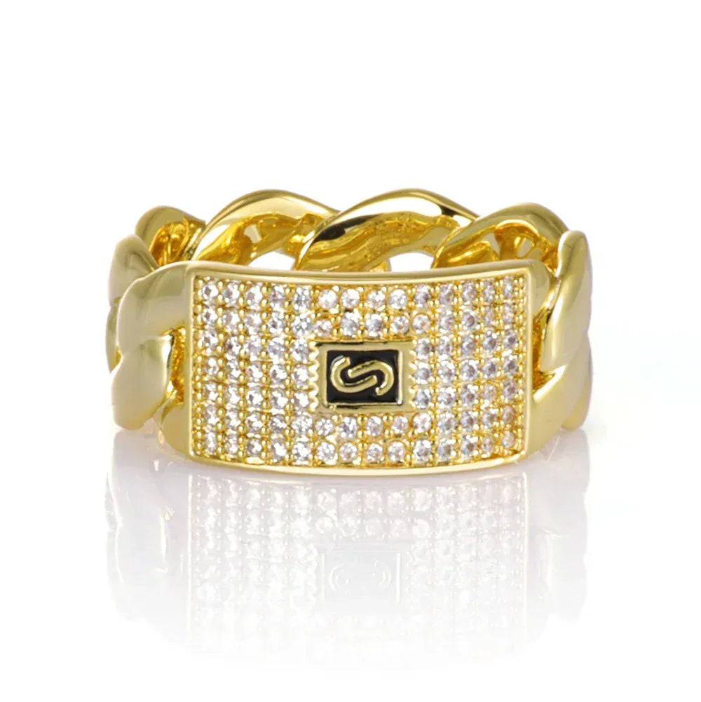 18k Gold Zircon Cuban Ring Hip Hop Jewelry for Men | Caratix Jewelry - CaratixJewelry
