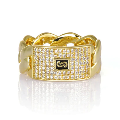 18k Gold Zircon Cuban Ring Hip Hop Jewelry for Men | Caratix Jewelry - CaratixJewelry