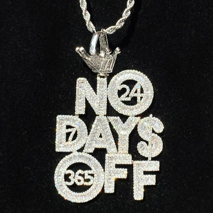 Iced Out "No Days Off" Text Pendant | Gym Fitness & Entrepreneur Jewelry - CaratixJewelry